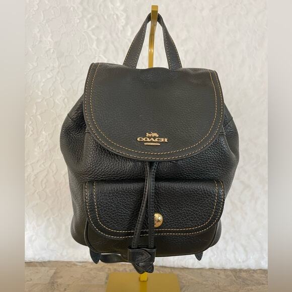 Coach pennie backpack 22 black pebble leather small/mini bag - Picture 1 of 9